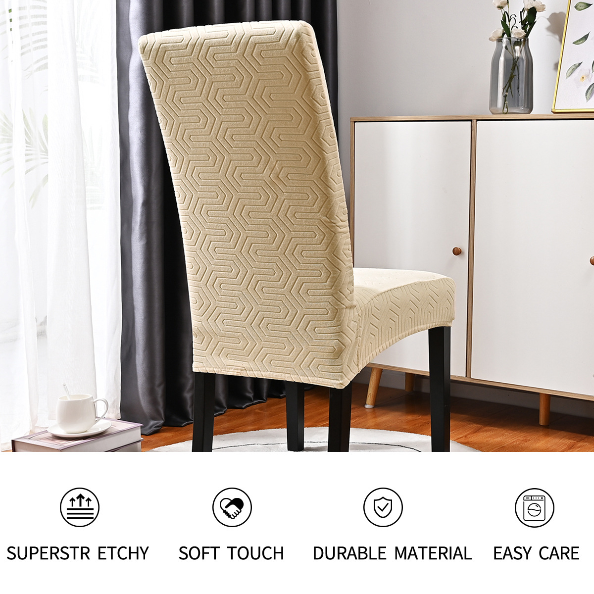 Amazon transfronterizo color sólido elástico jacquard U-silla cubierta polvo general de alta espalda cubierta de silla de comedor de hotel fabricantes al por mayor