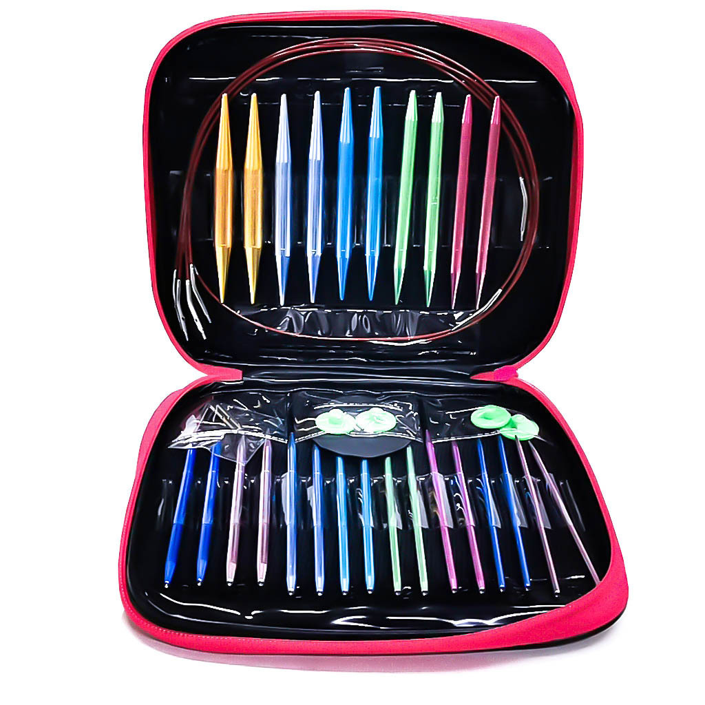 Herramienta de tejido, aguja de anillo de cuerda desmontable, aguja de circulación de alúmina de color, 13 juegos con accesorios