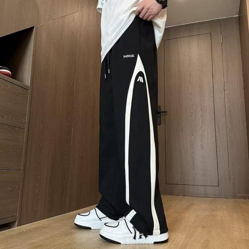 Men's Loose Straight Leg Youth Summer Thin Striped Ice Silk Weight Loss Sport Pants