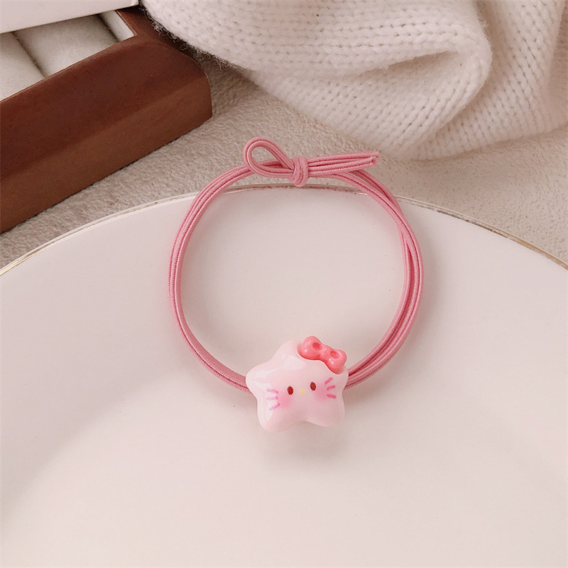 Lindo gato estrella dibujos animados cuerda para el cabello niña cuerda para el cabello pareja novia estudiante banda de goma novio Mori anillo para el cabello