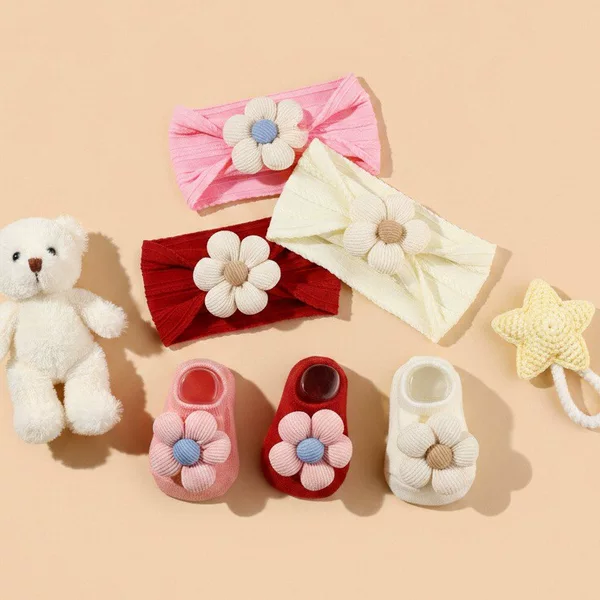 Cross-Border Baby Headband Set: Trendy Floral Headband and Socks Outfit for Baby Girls