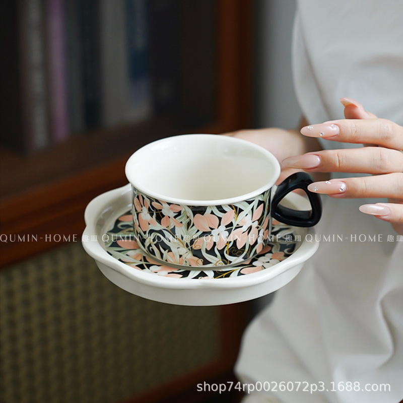 复古陶瓷咖啡杯碟礼盒家用茶杯拉花杯高颜值马克杯喝水杯子|undefined