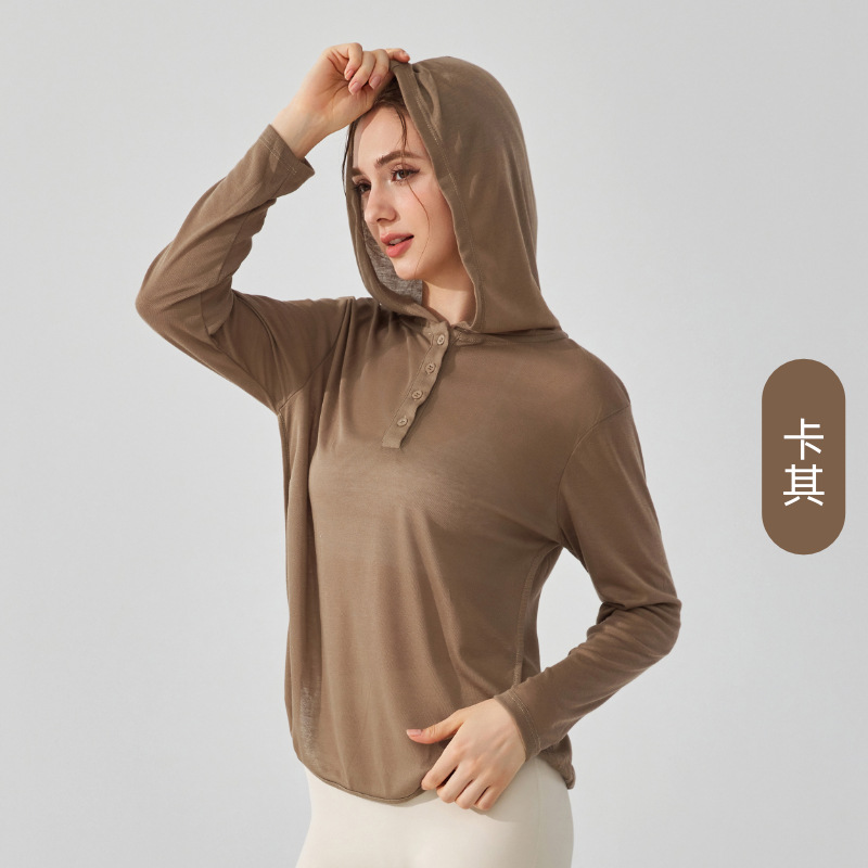 Camisa de yoga encapuchada ligera y transpirable, abrigo abdominal de manga larga, abrigo de ejercicio suelto, ropa de yoga para correr, otoño para mujeres image 9