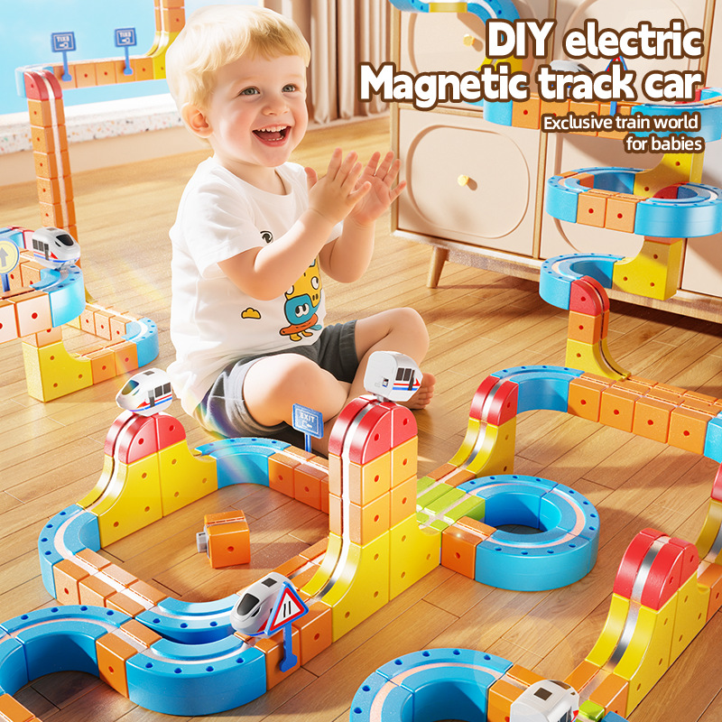 Transfronterizos mágicos órbitas cubo infantil tren de alta velocidad juguete magnético para niños y niñas bloque de construcción eléctrica variable