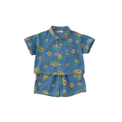 INSbobo2024 Summer Casual Boys and Girls Denim Sunflower Suit Children's Suit Children's XT82054