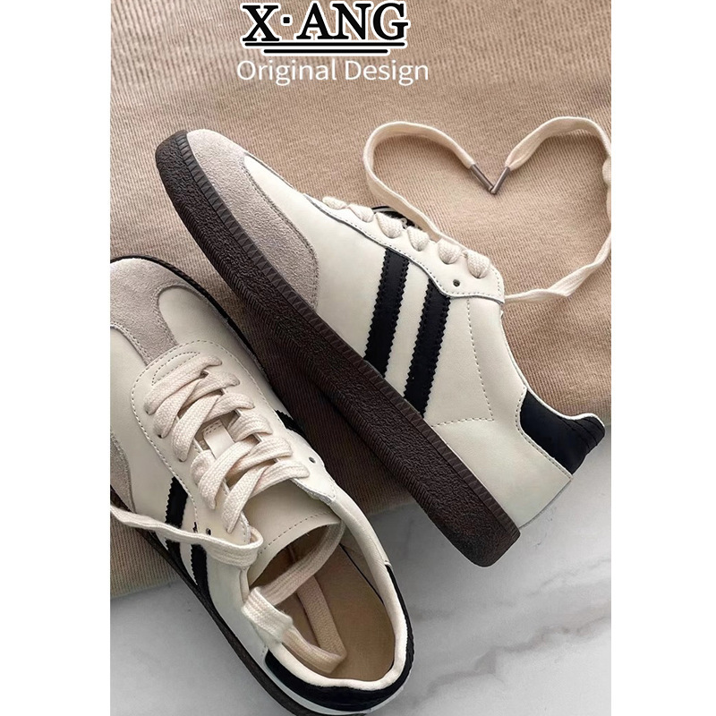 Genuine Leather Three-Bar Moral Training Shoes for Women 2025 Spring and Summer New High-Looking Flats White Shoes Casual Sports Shoes Sneakers