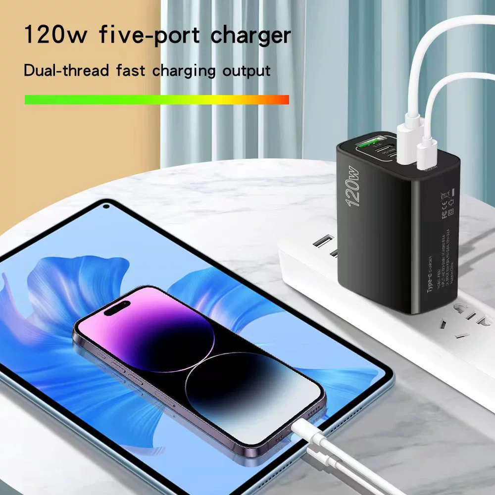 Специальное зарядное 3PD+2USB для международного использования, многопортовое быстрое зарядное, адаптер 120W для стандартов Гонконга/Европы/США