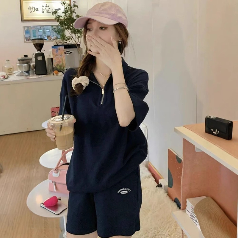 ファッションカジュアルスポーツスーツ女性 2025 夏韓国スタイルルーズ学生ランニング半袖ショーツツーピーススーツ|undefined