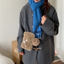 跨境批发秋冬新款毛绒手机包女韩版纯色毛毛挂绳包百搭斜挎零钱包