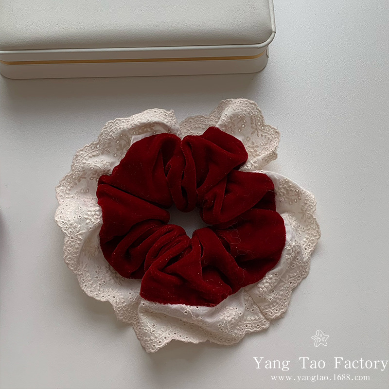 Año Nuevo coreano anillo de pelo de empalme rojo de encaje de encaje femenino de alta calidad temperamento bajo joyas de pelo de cola de caballo