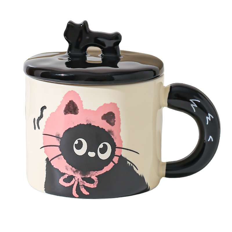Cute gato gato taza de oficina taza de cerámica con taza de agua cubierta regalo pareja acompañante caja de regalo creativa de cumpleaños