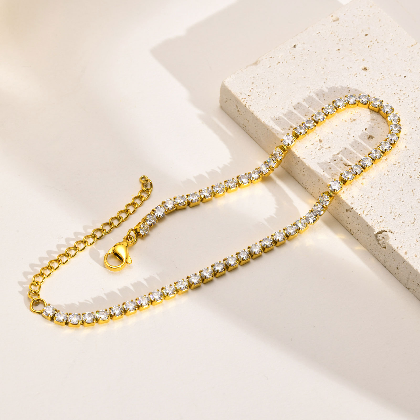 Fashion Round Stainless Steel Plating Inlay Zircon Bracelets Anklet 1 Piece