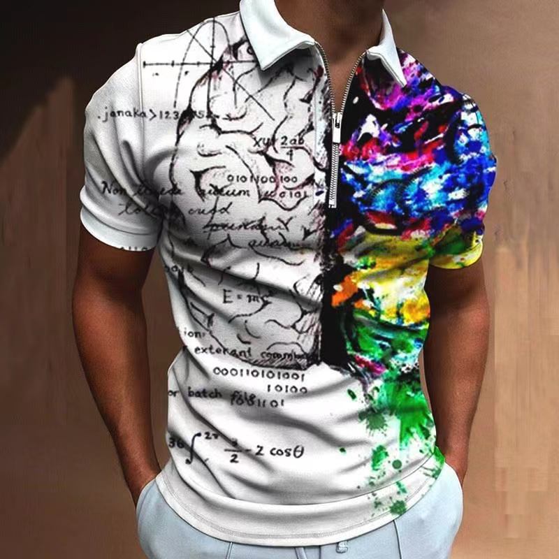 Comercio exterior europeo y americano primavera nueva moda casual popular impresión polo camiseta con cremallera hombres envío gratis