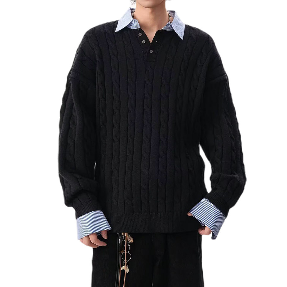 Explosiones transfronterizas de tamaño grande europeo polo camisa falsa dos piezas camisa de punto suéter suéter de hombre fábrica al por mayor