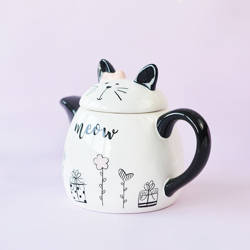 Cute dibujos animados con molduras de orejas de gato, cerámica de alta calidad, seguro y duradero, diseño de mango a prueba de quemaduras íntimo.
