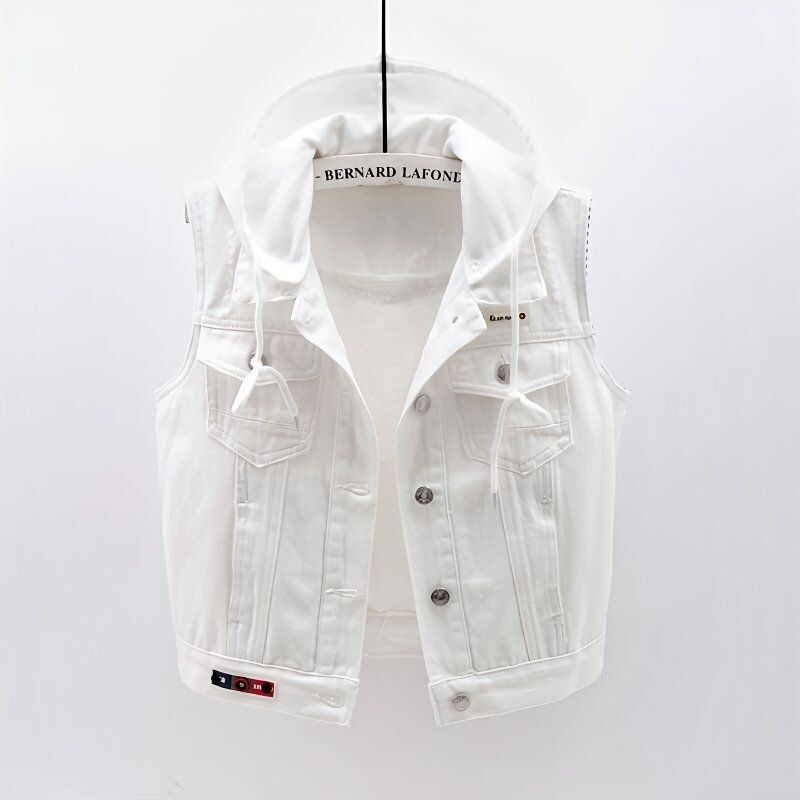Denim Vest with Hood 2024 Women's Hot Style Summer Backless Trendy Korean Version Slimming Fashionable Lightweight Pullover