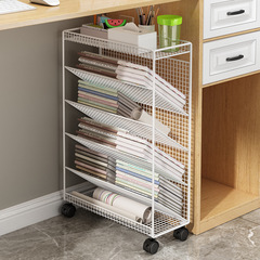 Under the table storage rack with wheels wrought iron bookshelf tableside mobile children's desk student book storage floor-standing small bookcase