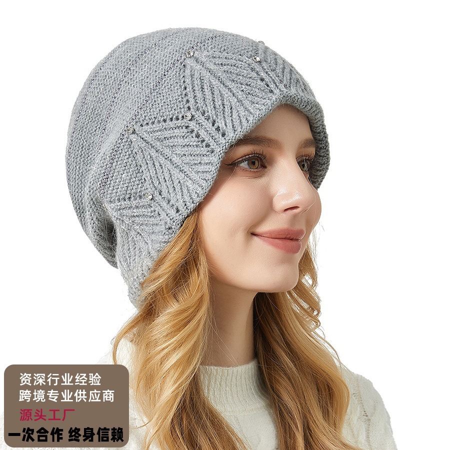 堆堆帽子女秋冬季针织帽日系百搭大头围保暖护耳防寒兔毛包头帽潮