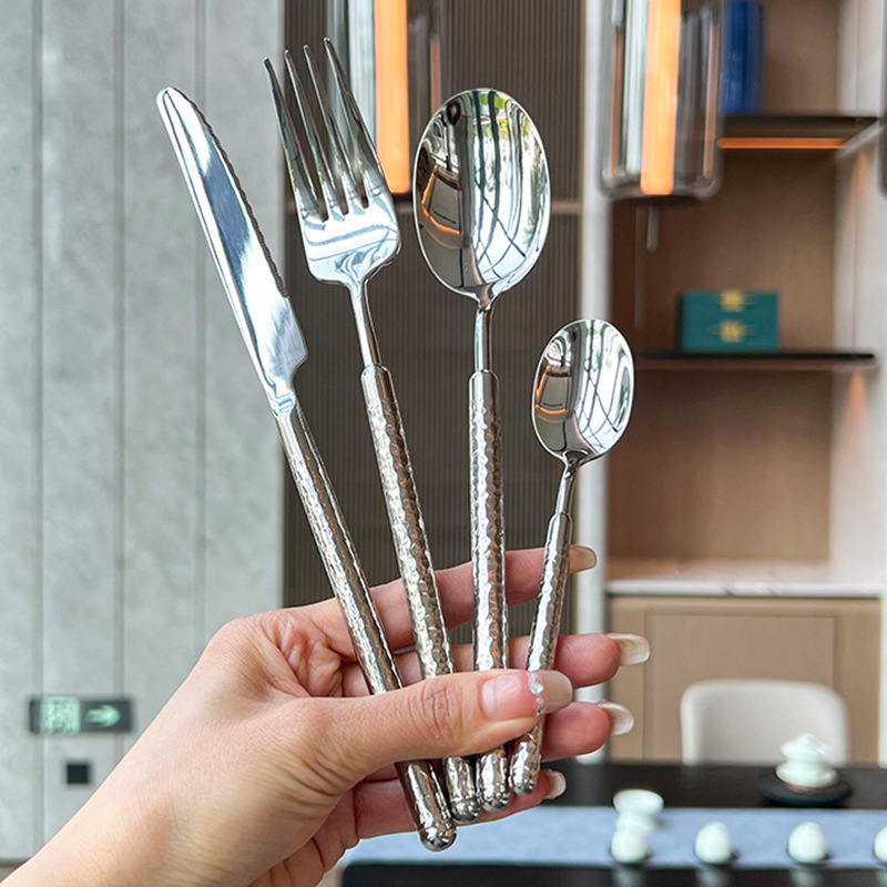 円ドリル304ステンレス食器ステーキナイフフォークスプーン軽贅沢ハンマーハンドル高颜値家庭用ホテル西洋食器|undefined