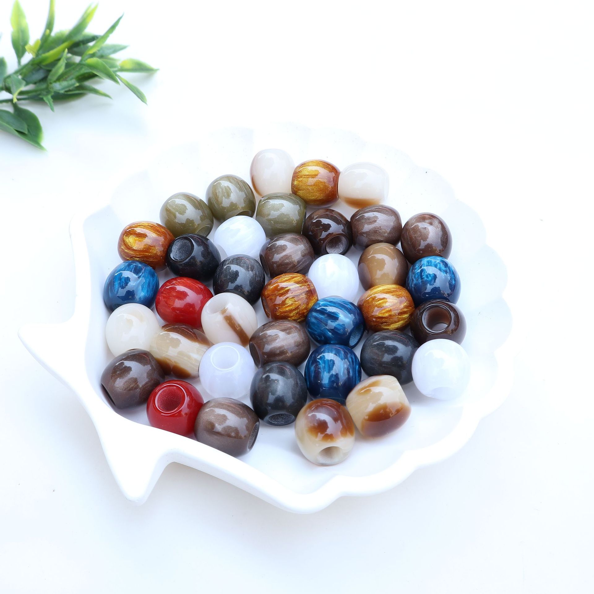 12X12Mm Large Hole Barrel Beads Imitation Jade Large Hole Acrylic Drum Beads Clothing Accessories Semi-Finished DIY Jewelry Accessories