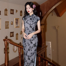 贝之韵｜雨潇潇｜黑色旗袍扎染植绒新中式连衣裙高级修身显瘦日常