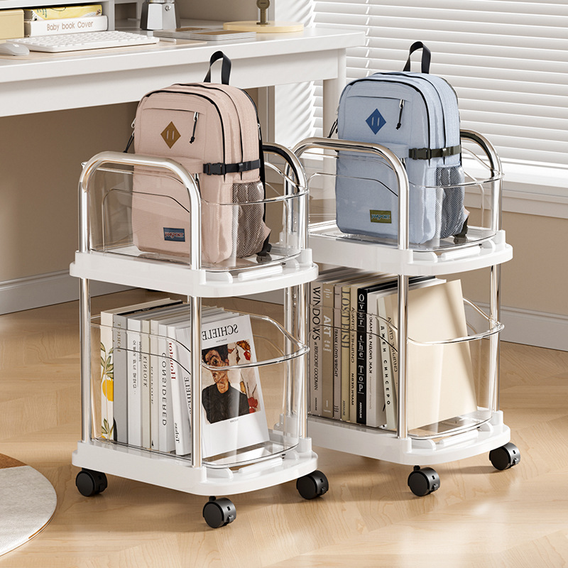 Acrylic School Bag Storage Rack Removable Trolley under the Table Book Storage Rack Household Multi-Layer Desk Pulley Cabinet