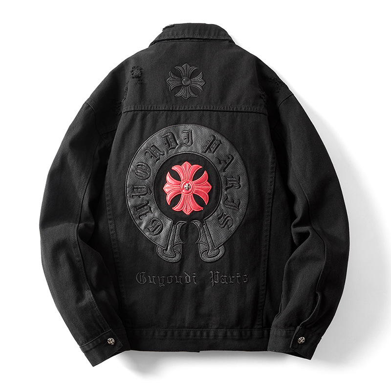 Cross-Border New American Trendy Brand Handsome Casual Jacket Spring and Autumn Men's and Women's Leather Embroidered Trendy Loose Denim Jacket