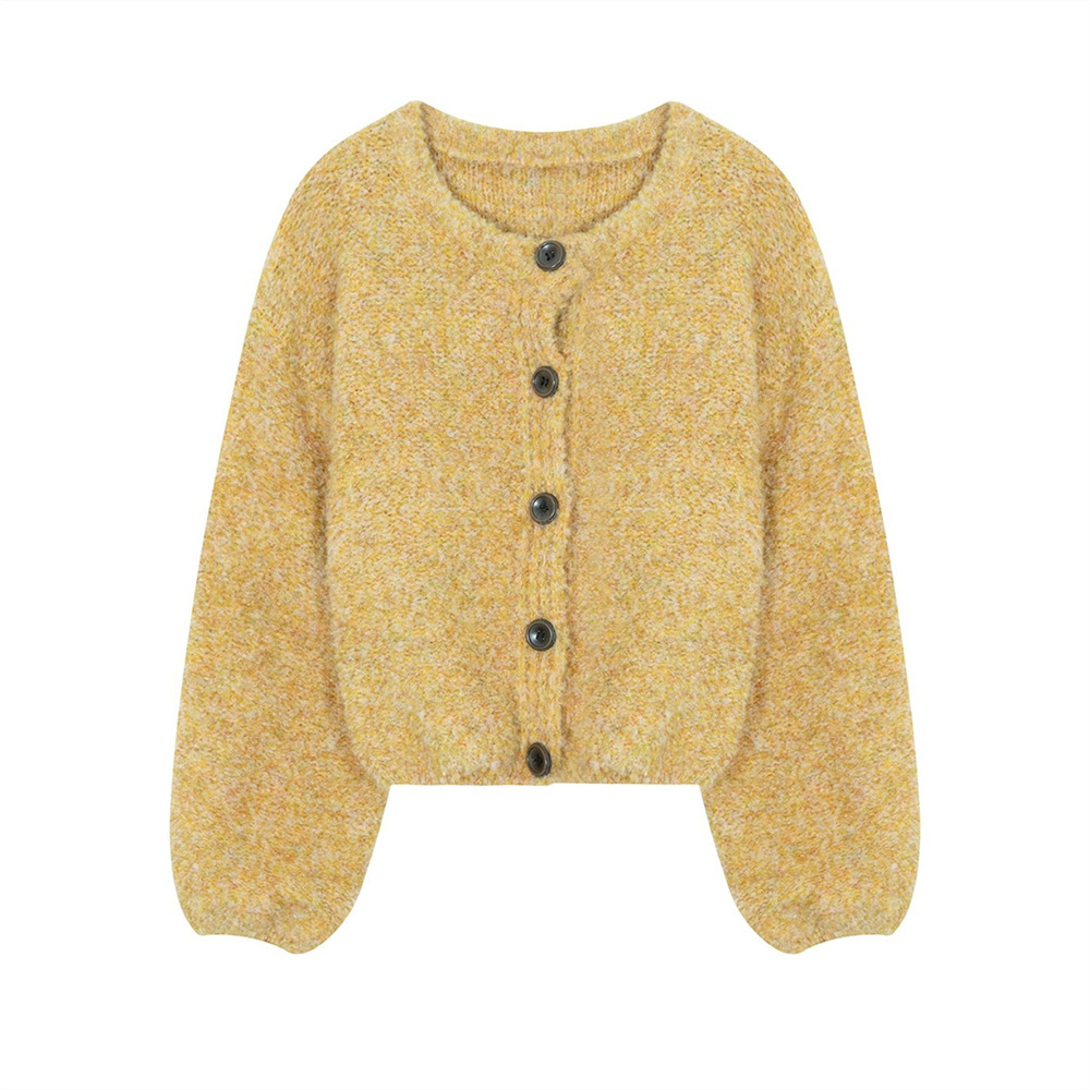 Suéter de cuello redondo de anillo glutinoso suave, abrigo de ropa de mujer, otoño y invierno, nuevo estilo suelto y delgado, cardigan de punto perezoso.
