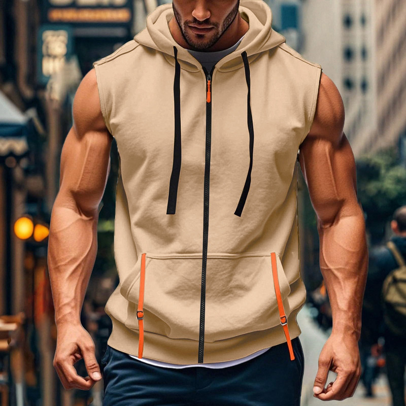 American-Style Hooded Sports Vest for Men, Summer Fitness Zip-Up Cardigan, Popular Sleeveless Sweatshirt American-Style Hooded Sports Vest for Men, Summer Fitness Zip-Up Cardigan, Popular Sleeveless Sweatshirt