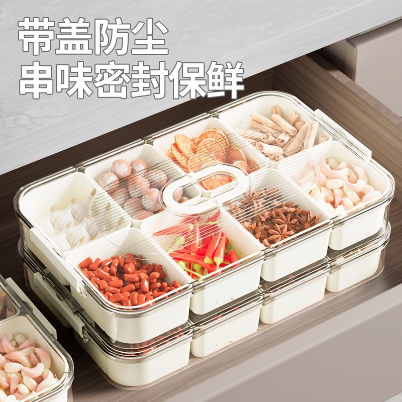 冷蔵庫用密閉プラスチック調味料収納ボックス、透明ボックス、家庭用多格子プラスチックボックス、食品グレードのキッチン用|undefined