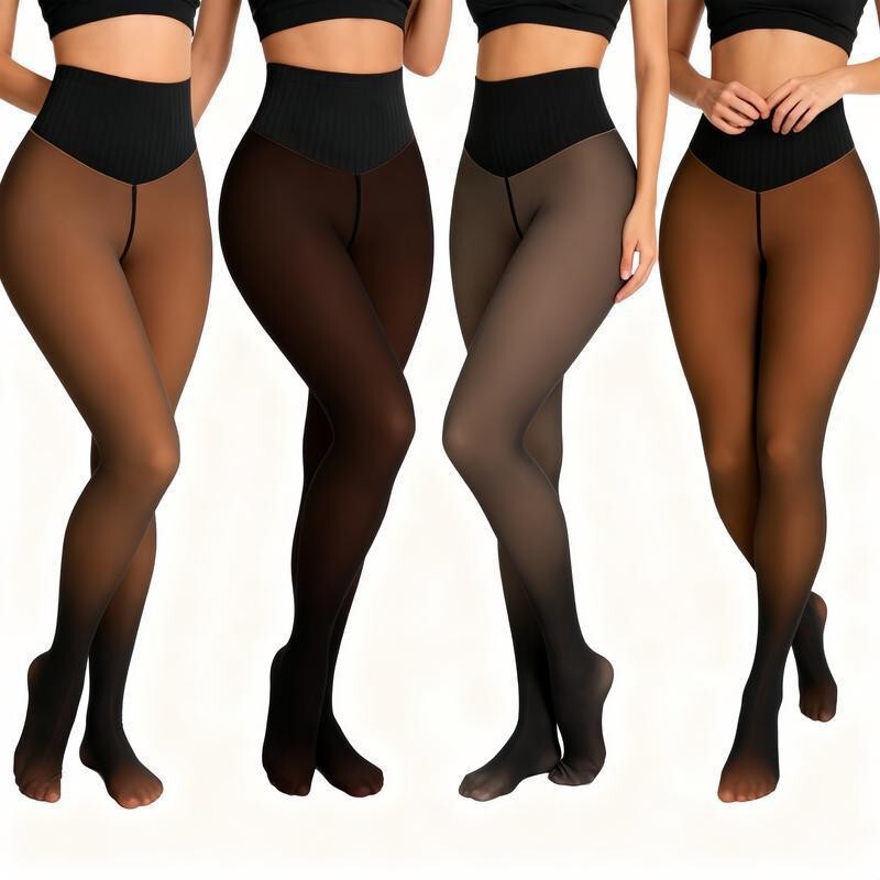 Cross-Border Tk Amazon Hot-Selling Seamless Knit Leggings for Women, Fleece-Lined, Sheer, 4 Colors, One-Piece Tights