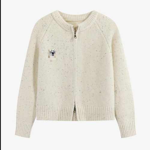 Retro Youthful Color Point Teddy Bear V-Neck Loose Knit Sweater for Women - Sweet Zipper Long Sleeve Knit Top for Autumn and Winter