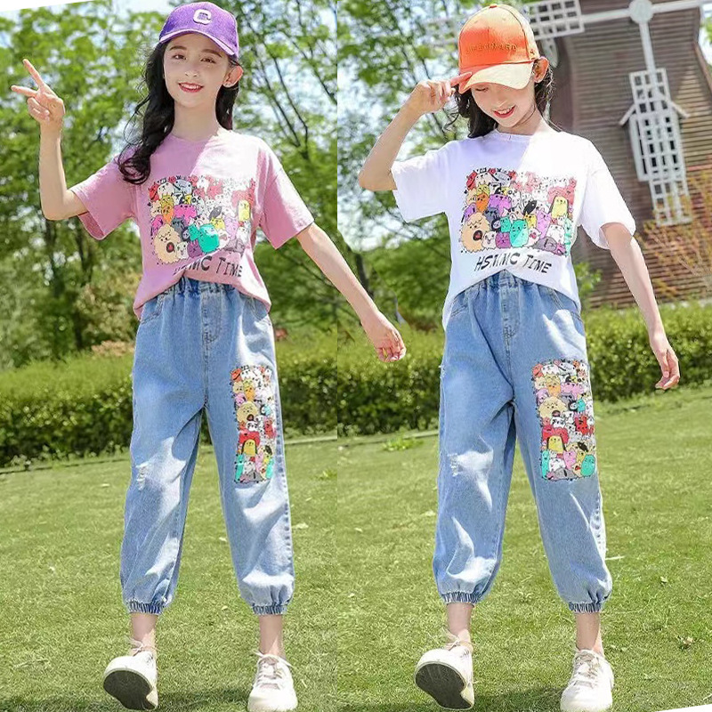 女童夏装套装洋气2024新款韩版网红短袖儿童装夏季时髦运动两件套