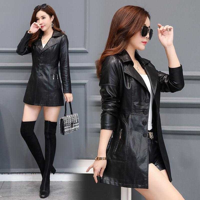 2023新款秋冬海宁皮衣女中长款韩版修身大码加厚女装皮风衣外套潮