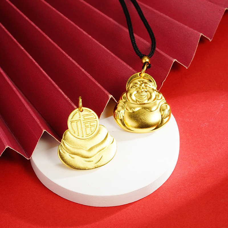 Antiguo patrimonio arena oro Maitreya collar tienda de oro mismo estilo hombres y mujeres vintage cobre aleación joyería colgante cuerda negro colgante