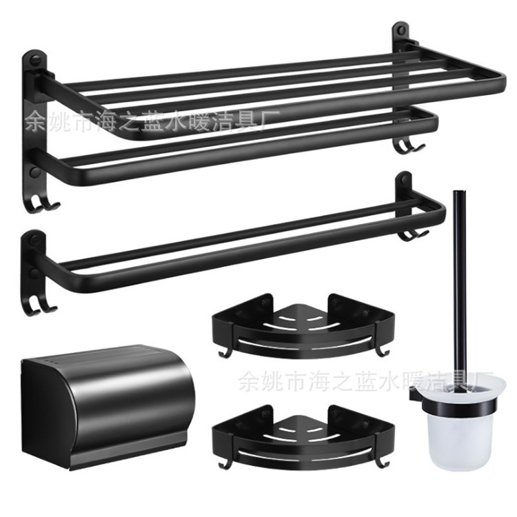 Space Aluminum Black Five-piece Project Taobao Daifa Punch-free Bathroom Storage Rack Double-pole Big Gift Pack Triangle Basket Space Aluminum Black Five-piece Project Taobao Daifa Punch-free Bathroom Storage Rack Double-pole Big Gift Pack Triangle Basket