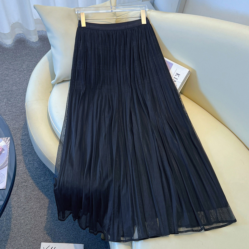 Gorgeous Mesh Skirt with Large Flared Hem, 2026 New Summer Style, Elastic Waist, Fashionable Long Skirt, Pleated A-Line Skirt Gorgeous Mesh Skirt with Large Flared Hem, 2026 New Summer Style, Elastic Waist, Fashionable Long Skirt, Pleated A-Line Skirt