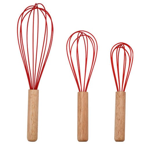 Wooden handle silicone egg beater manual milk beater kitchen mixer hand-held egg beater milk foam baking mixer