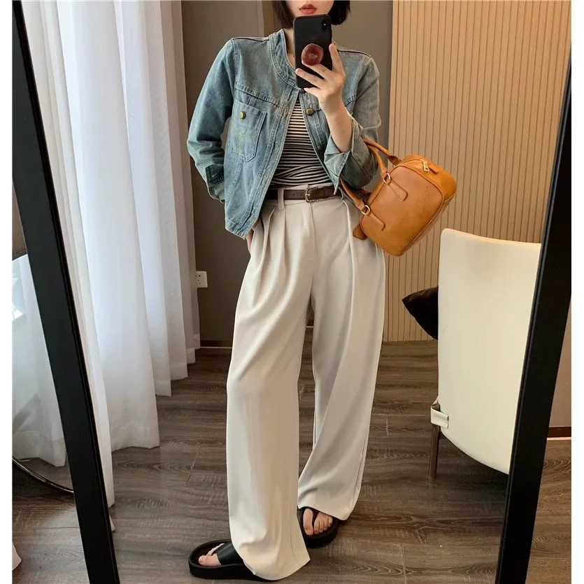 Short denim summer thin retro jacket with a round collar, Korean style