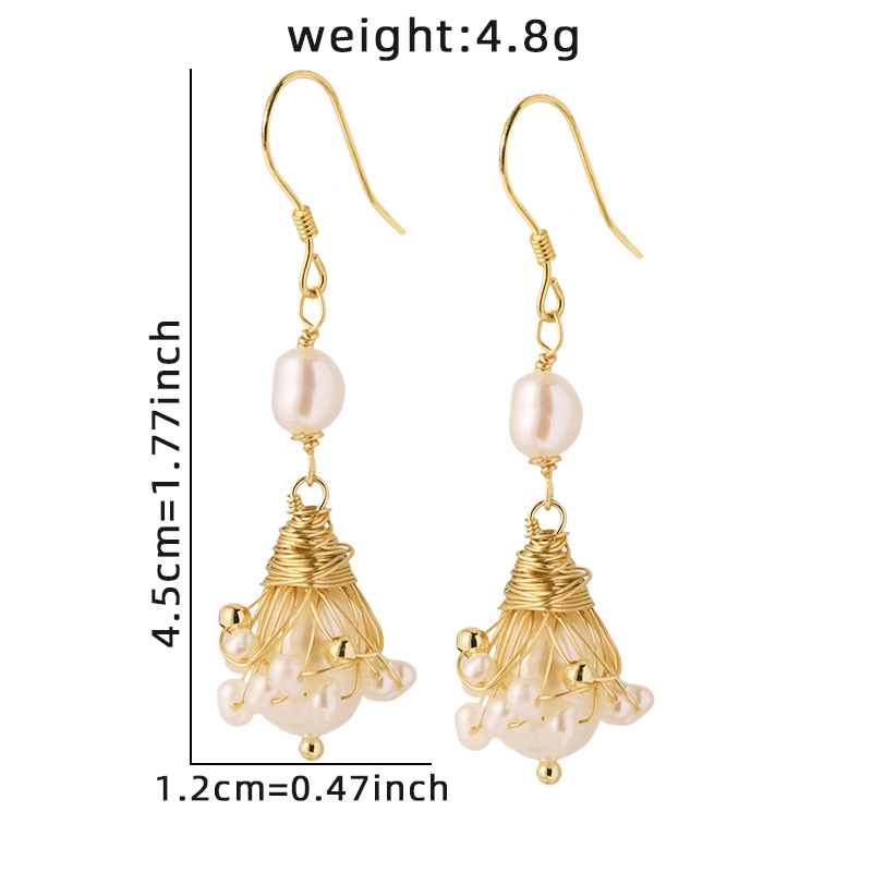 Perla natural alambre de cobre perla gancho pendientes ligero lujo temperamento pendientes hechos a mano joyas de oído de alta calidad