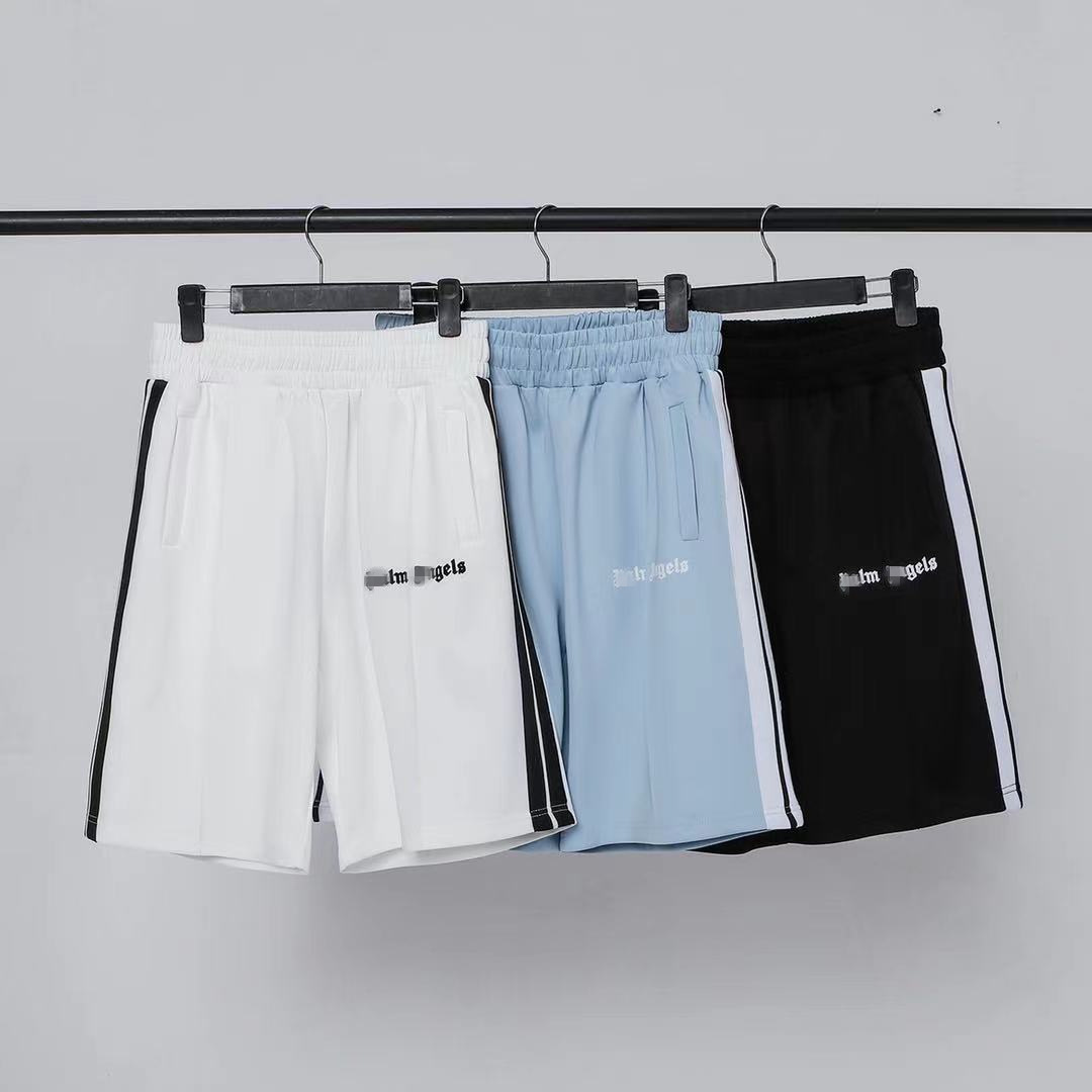 Palm Angels trendy couple's sporty casual shorts, unisex straight leg elastic waist high street five-point pants.