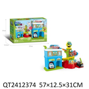 Children's play toy rotating falling house combination suit 14PCS with 2 cars