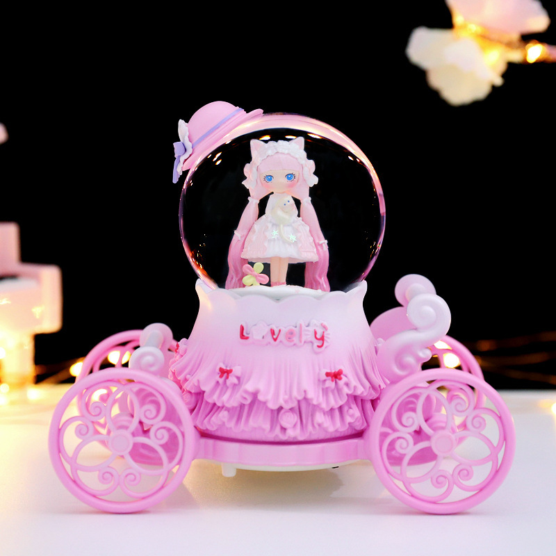 Cartoon Lolita girl carriage lights snow music lights crystal ball music box children student Gifts Wholesale