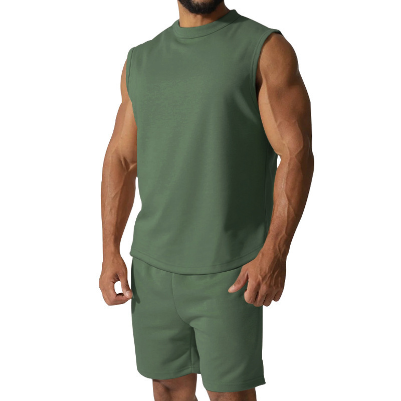 Men's Sleeveless Workout Set, Lightweight Summer Athletic Tank Top & Shorts 2-Piece Outfit, Solid Color Gym Running Comfort Wear_voghion.com