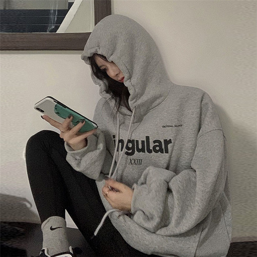 Women's Ins Print Letter Hooded Padded Sweatshirt College Style Oversized Outerwear - Autumn/Winter New Arrival
