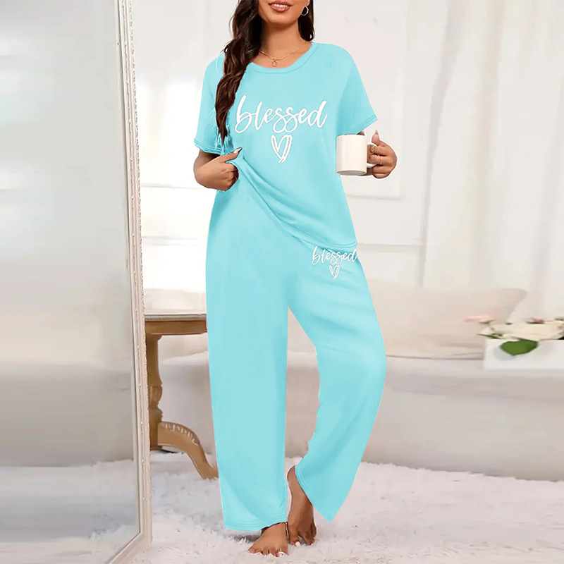 Women's Sleepwears Plus Size Comfortable Casual Two Piece Set Exclusive Milk Silk Printed Spring Autumn Short Sleeved Long Pants_voghion.com