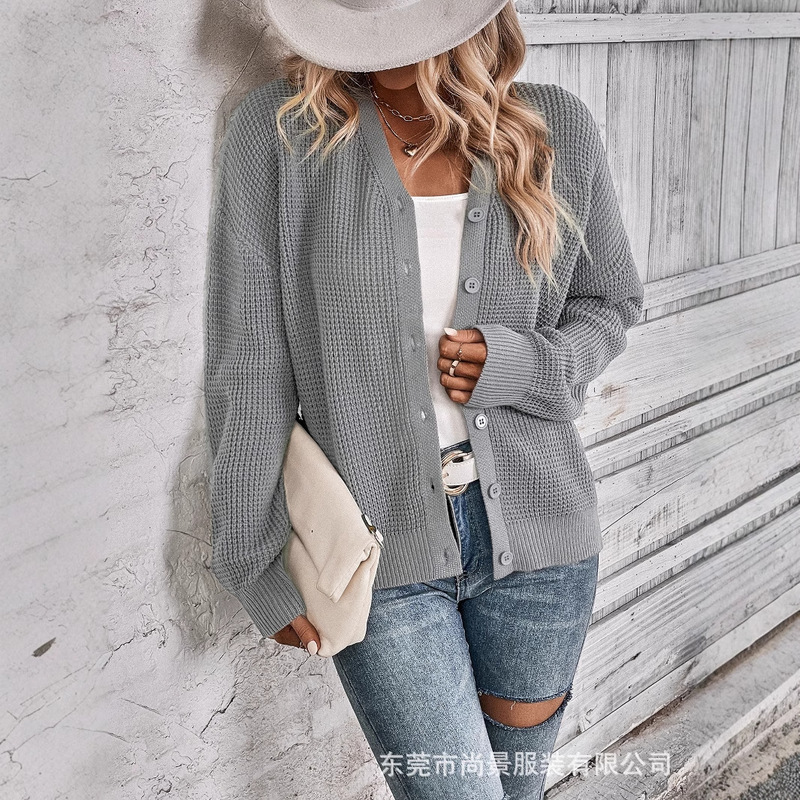 Amazon European and American Cross-Border Foreign Trade Knitwear Women's Autumn and Winter New Knitwear Single-Breasted Loose Cardigan Women's Clothing