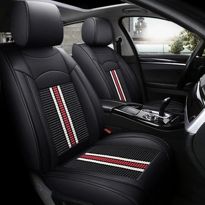 Car Seat Cushion Cover, Universal for All Seasons, Full Surround Seat Cover, Leather and Fabric Seat Cover, Summer Ice Silk Special Seat Cushion Cover (Four Seasons Pad) - black-and-red-standard-version-general-purpose