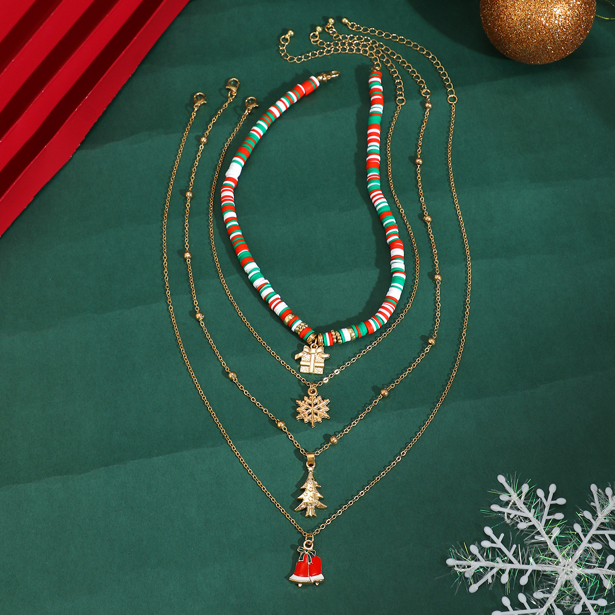 Christmas Beaded Choker Necklace With Crystal Snowman Charms_voghion.com