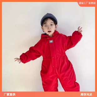 2025 Winter Children's Baby Ski Suit Thickened fleece-lined Warm Boys' Boys and Girls Baby's one-body cotton-padded jacket Cotton-padded jacket Trend